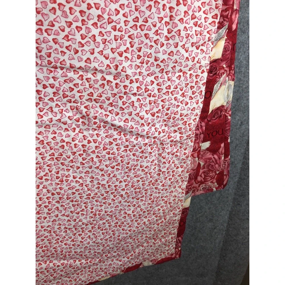 Handmade Quilt 52x62 Red Love Cupid Wedding Hearts Patchwork Coverlet